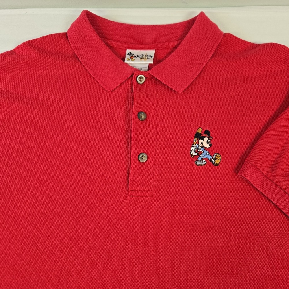 Vintage Disney Store Mickey Mouse Men's Red Polo Shirt Adult XL Baseball